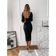 Pletena  črna elegantna obleka Pia