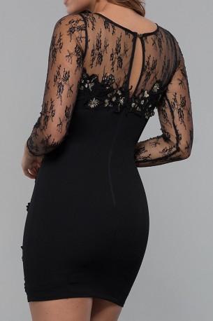 Poletna elegantna mini obleka s črnimi mrežnimi ovitki s cvetličnim dolgimi rokavi Rosie