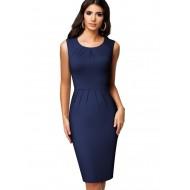 Poletna modra pisarniška obleka brez rokavov Vera