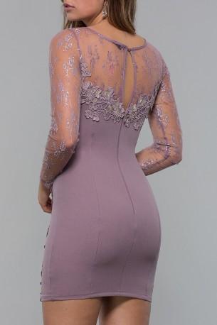 Poletna vijolična cvetlična elegantna mini obleka z dolgimi rokavi Violette