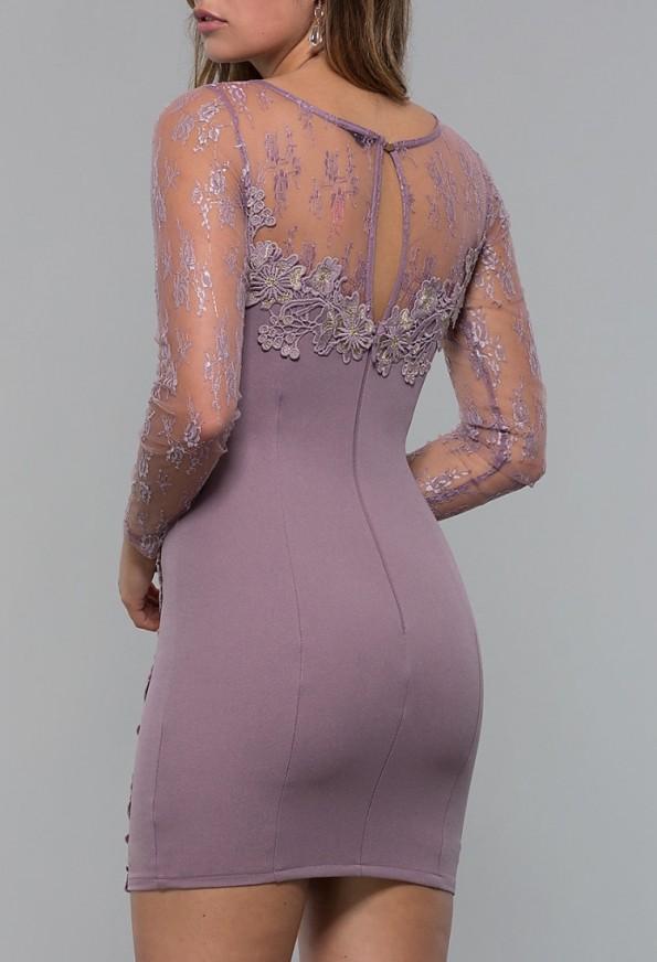 Poletna vijolična cvetlična elegantna mini obleka z dolgimi rokavi Violette
