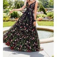 Poročna črna rožnata obleka brez rokavov Rosa