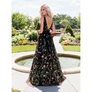 Poročna črna rožnata obleka brez rokavov Rosa