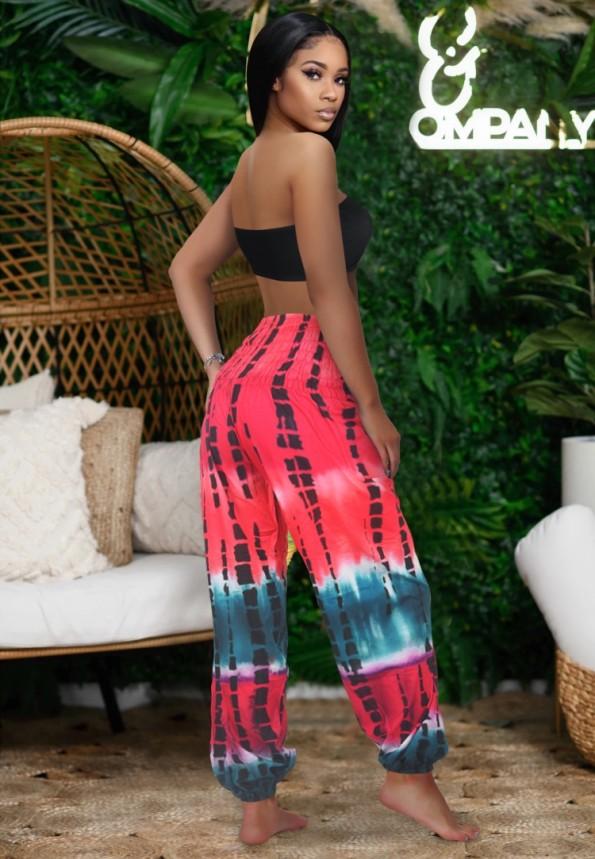 Raztegljive roza hlače s tie dye tiskom Ziha