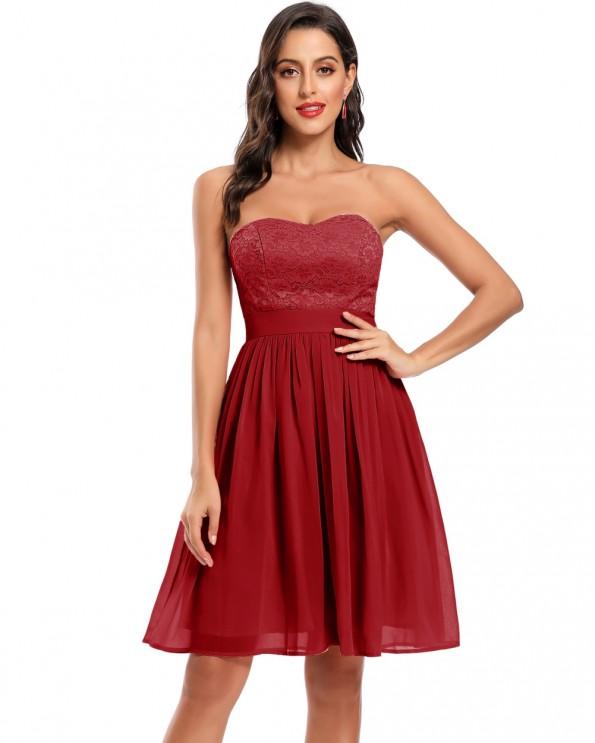 Rdeča čipkasta  obleka brez naramnic Daya