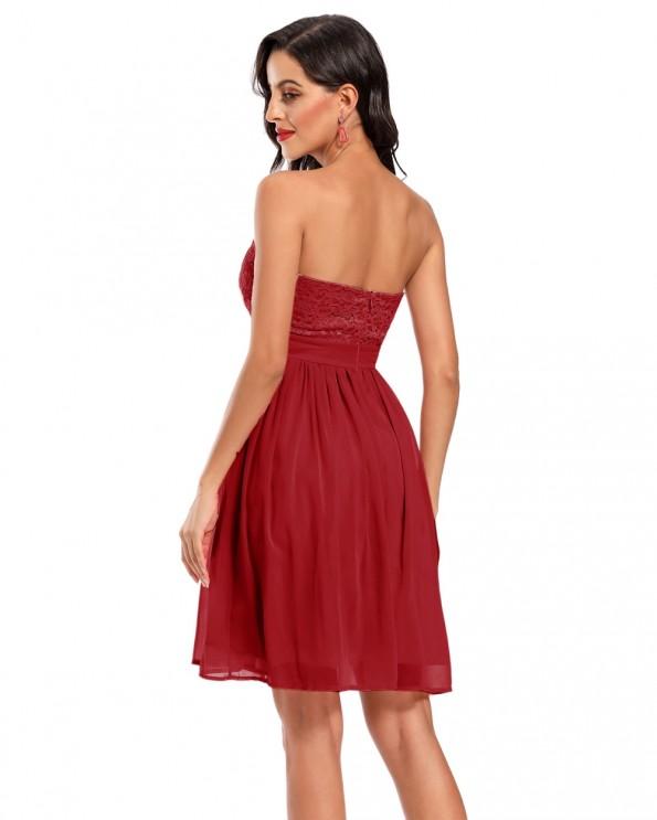 Rdeča čipkasta  obleka brez naramnic Daya