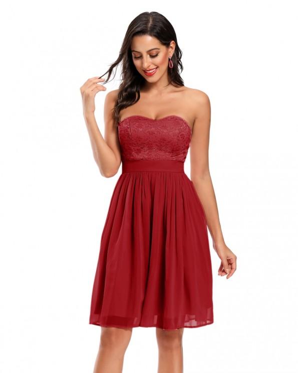 Rdeča čipkasta  obleka brez naramnic Daya