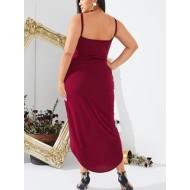 Rdeča dolga obleka z zavitim izrezom Isabella