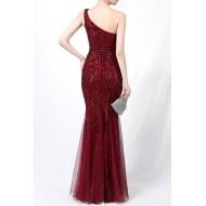 Rdeča elegantna obleka z bleščica in z enim ramenom Aisha