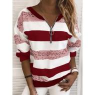 Rdeči črtasti pulover z zadrgo Ursula