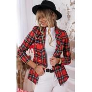 Rdeči karirasti suknjič z zlatimi gumbi Melinda