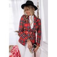 Rdeči karirasti suknjič z zlatimi gumbi Melinda