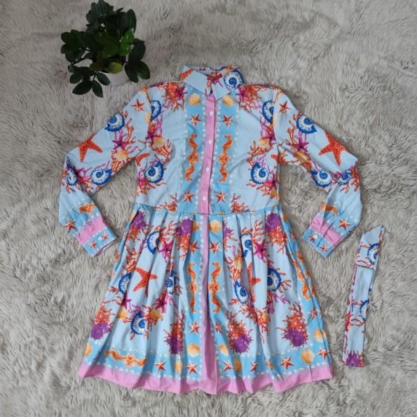 Retro obleka s tiskano bluzo in pasom Ethel