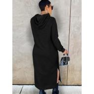 Črna dolga obleka z dolgimi rokavi in s kapuco Sanya