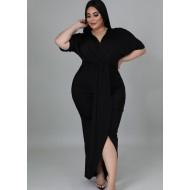 Črna maksi obleka s kratkimi rokavi z v-izrezom Matilda