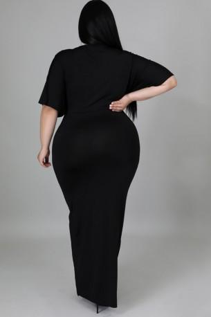 Črna maksi obleka s kratkimi rokavi z v-izrezom Matilda