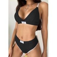 Črne dvodelne kopalke z V-izrezom Fanna