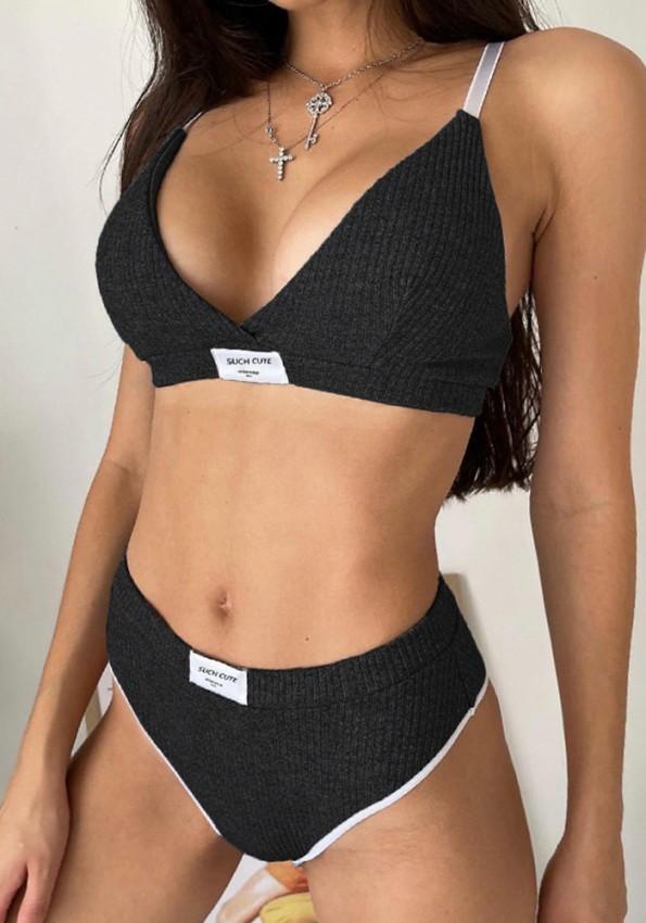 Črne dvodelne kopalke z V-izrezom Fanna
