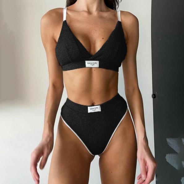 Črne dvodelne kopalke z V-izrezom Fanna