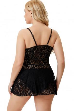 Črne enodelne kopalke  s čipko za močnejše postave Jolanda