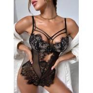 Črno mrežasto čipkasto spodnje perilo Tea