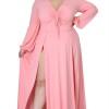 Roza dolga obleka z dolgimi rokavi na izrez Rosaline
