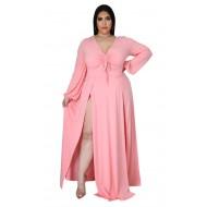 Roza dolga obleka z dolgimi rokavi na izrez Rosaline