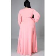 Roza dolga obleka z dolgimi rokavi na izrez Rosaline