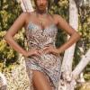 Seksi obleka s stranskim trakom z režastim tiskom iz leoparda Leona