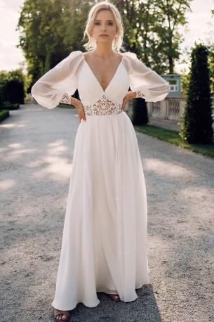 Seksi poročna obleka z v-izrezom z rokavi Kelsey