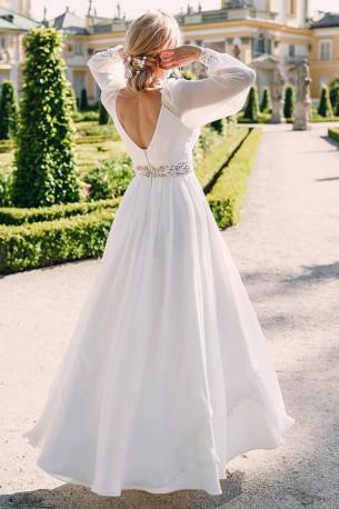 Seksi poročna obleka z v-izrezom z rokavi Kelsey