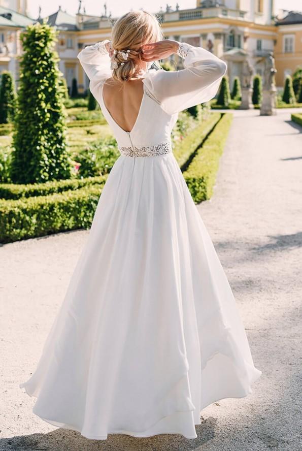 Seksi poročna obleka z v-izrezom z rokavi Kelsey