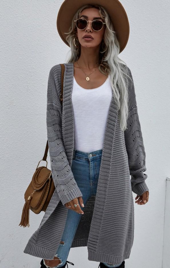 Siva dolga kardigan s spuščenimi rameni Anita