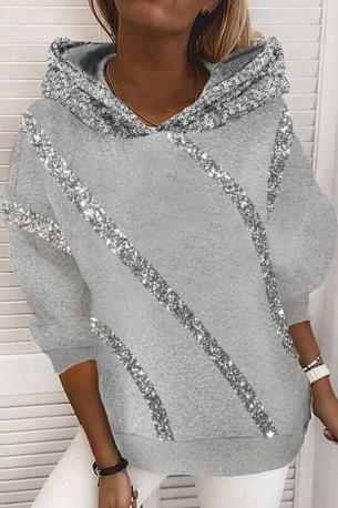 Sivi pulover z zvihanim ovratnikom in bleščicami Greece