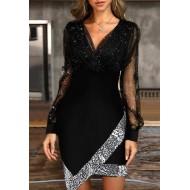 Svečana črna obleka z nežnimi okroglimi ovratniki in V-izrezom Giselle