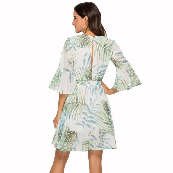 Svetla obleka z ovitkom s širokimi rokavi Evya