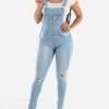 svetlo modre raztrgane denim hlače z naramnicami Iris