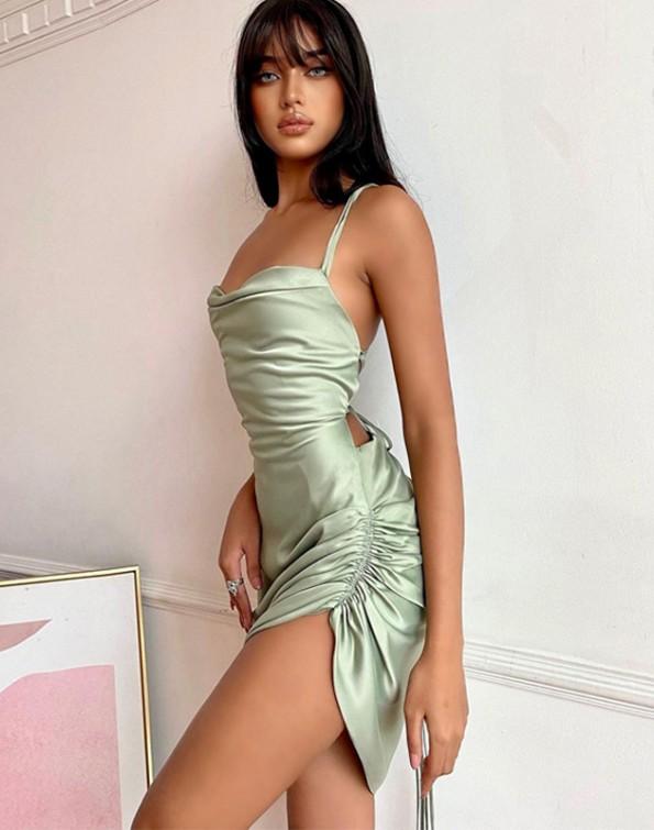 Svetlo zelena elegantna mini obleka Giola