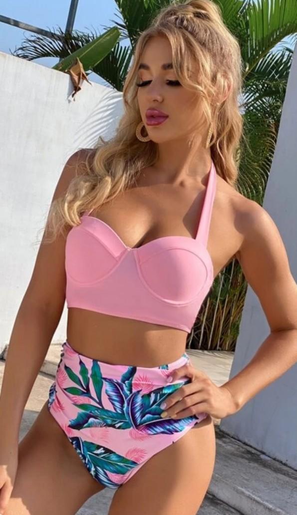 Two-Piece Print Purple High Waist Swimwear