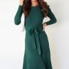 Zelena pletena elegantna dolga drsalka s pasom Audra